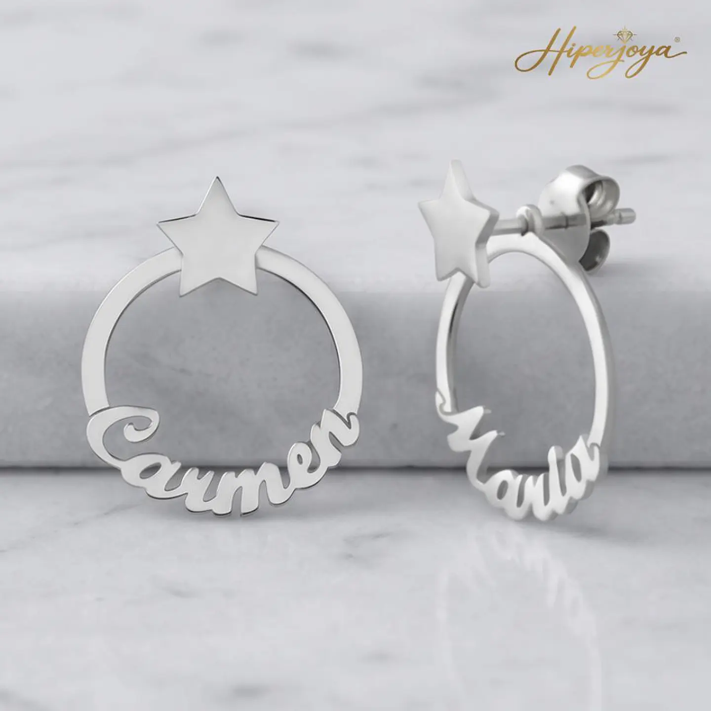 Pendiente personalizado con nombre en forma circular plata 3