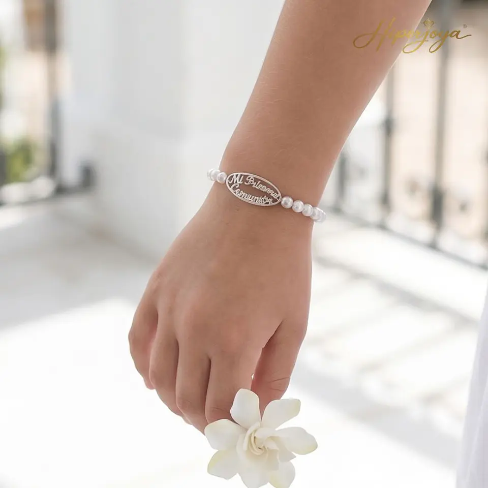 Pulsera de perlas personalizada plata 2