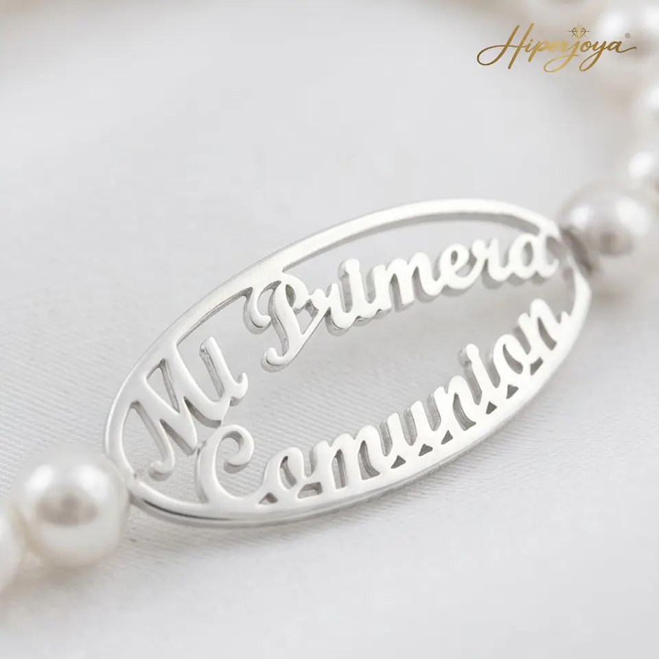 Pulsera de perlas personalizada plata 3
