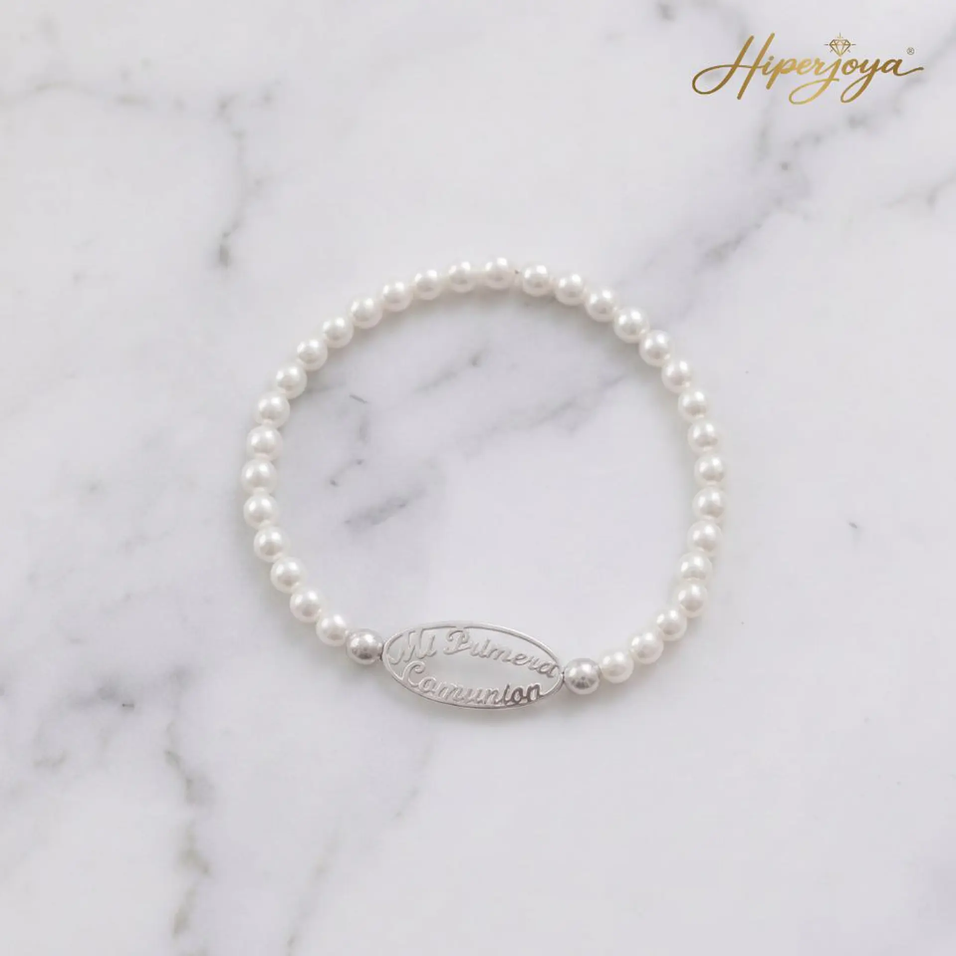 Pulsera de perlas personalizada plata 5