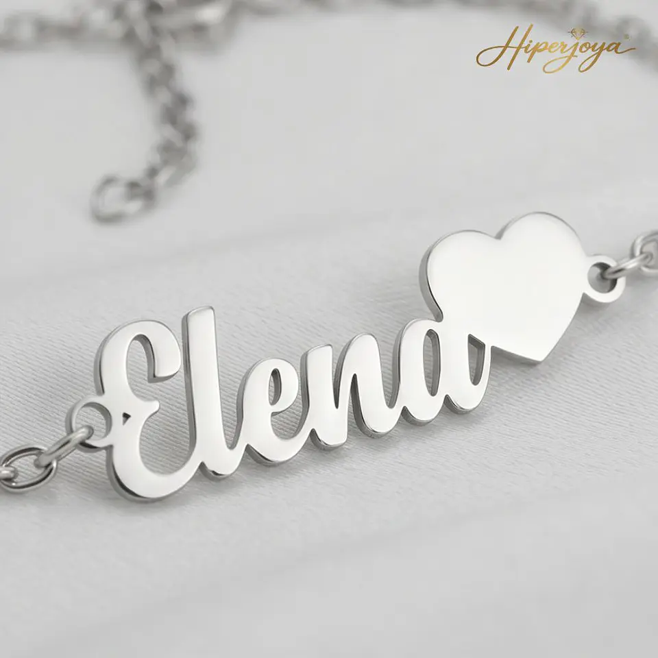 Pulsera personalizada con nombre y corazón plata 3