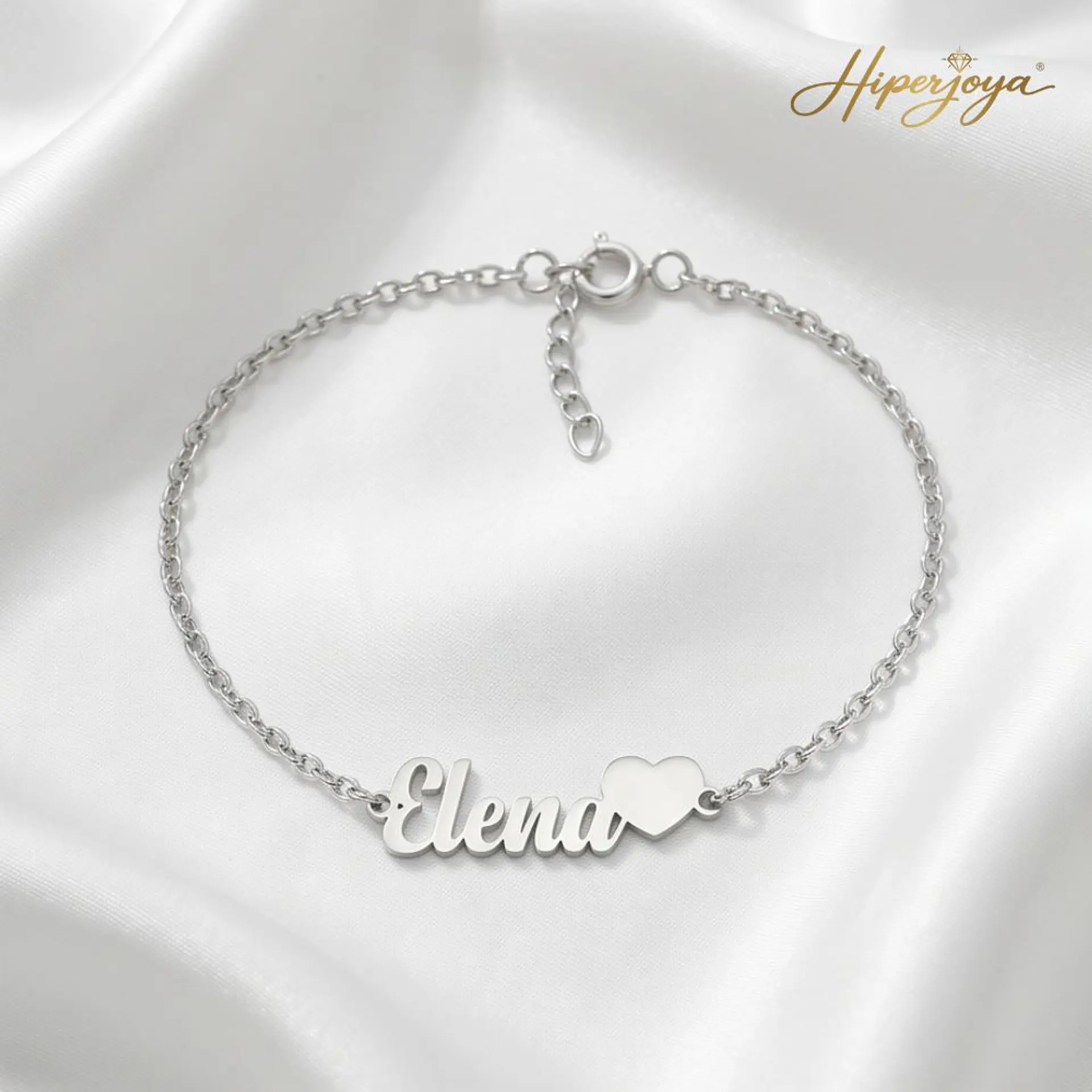 Pulsera personalizada con nombre y corazón plata 5