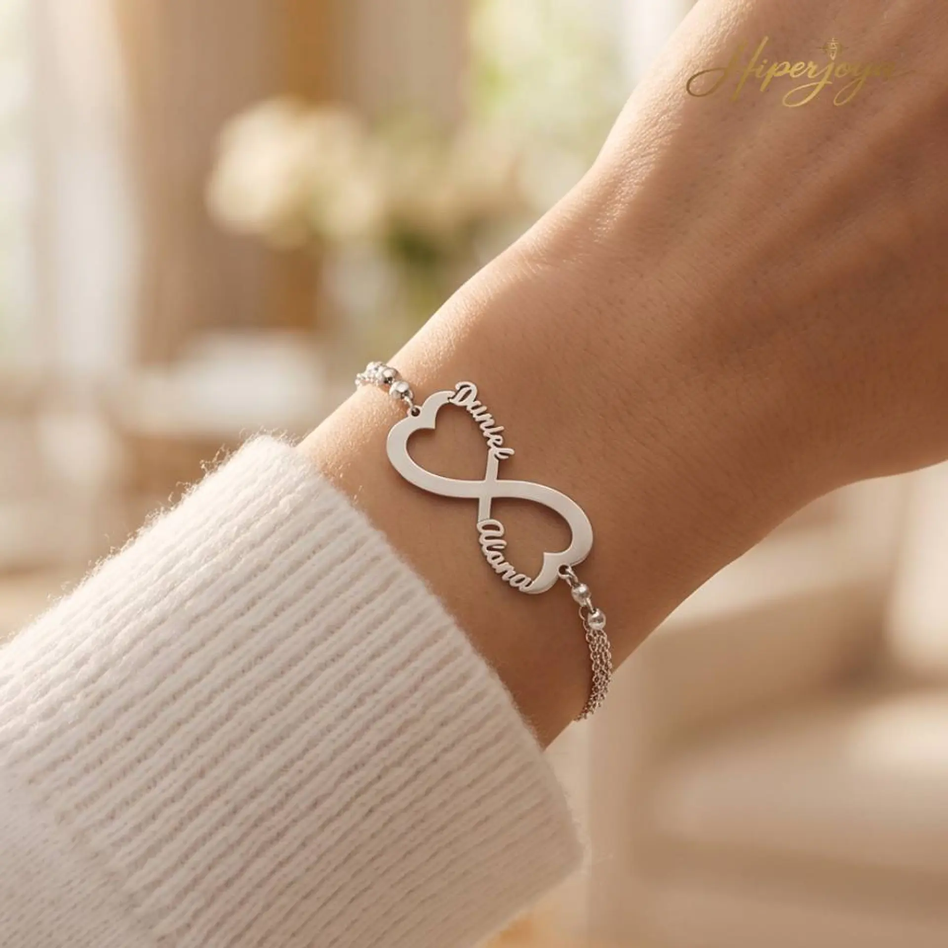 Pulsera personalizada infinito y nombres plata 2