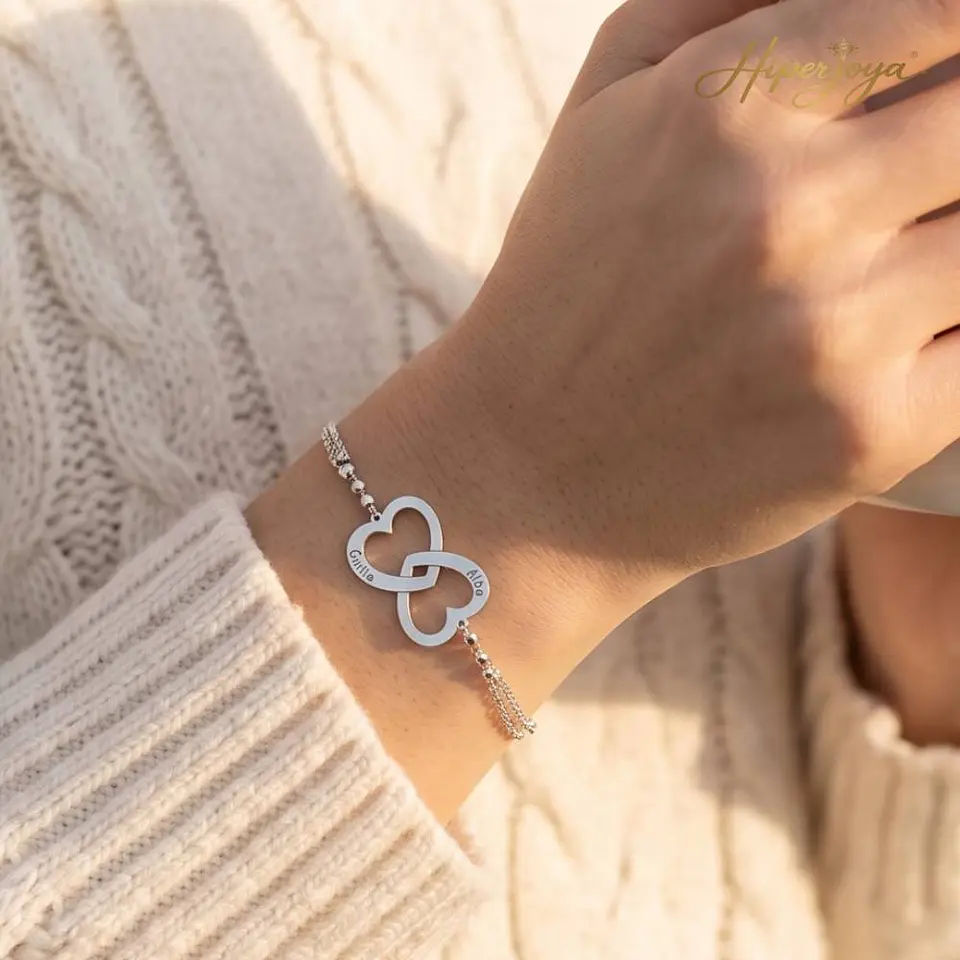 Pulsera personalizada corazones nombres plata 2