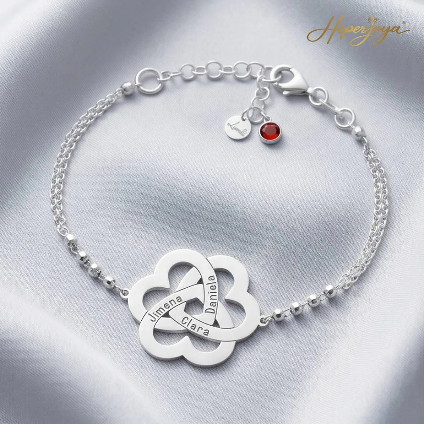 Pulsera personalizada corazones enlazados plata 5