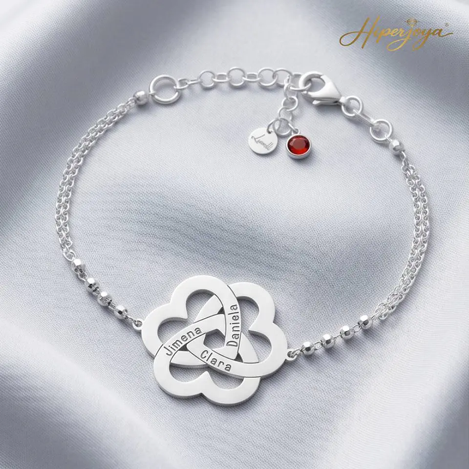 Pulsera personalizada corazones enlazados plata 5
