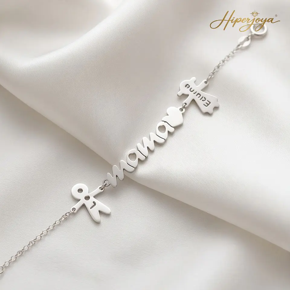 Pulsera personalizada mamá y nombres de hijos plata 3