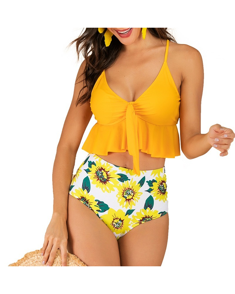 Bikini tiro alto Top Ruffle Yellow