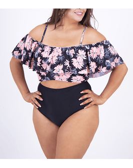 Bikini tiro alto Angaroa Black floral