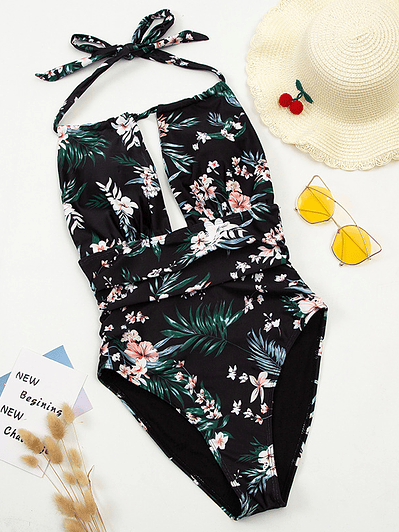 Traje de baño Luna negro floral