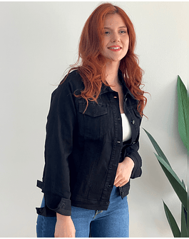 Chaqueta mujer Extra linda mezclilla negro elasticada