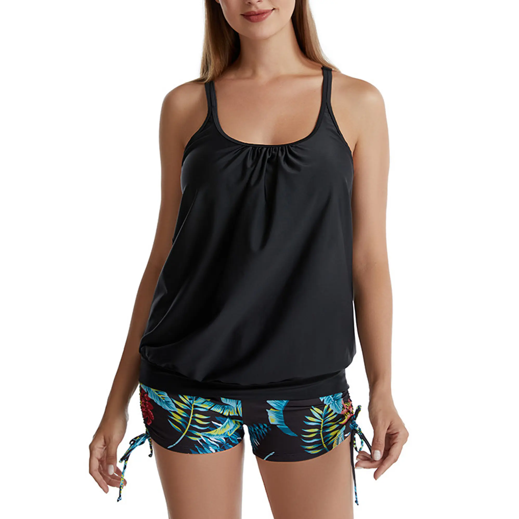 Tankini tiro alto sport Black Hojas 1