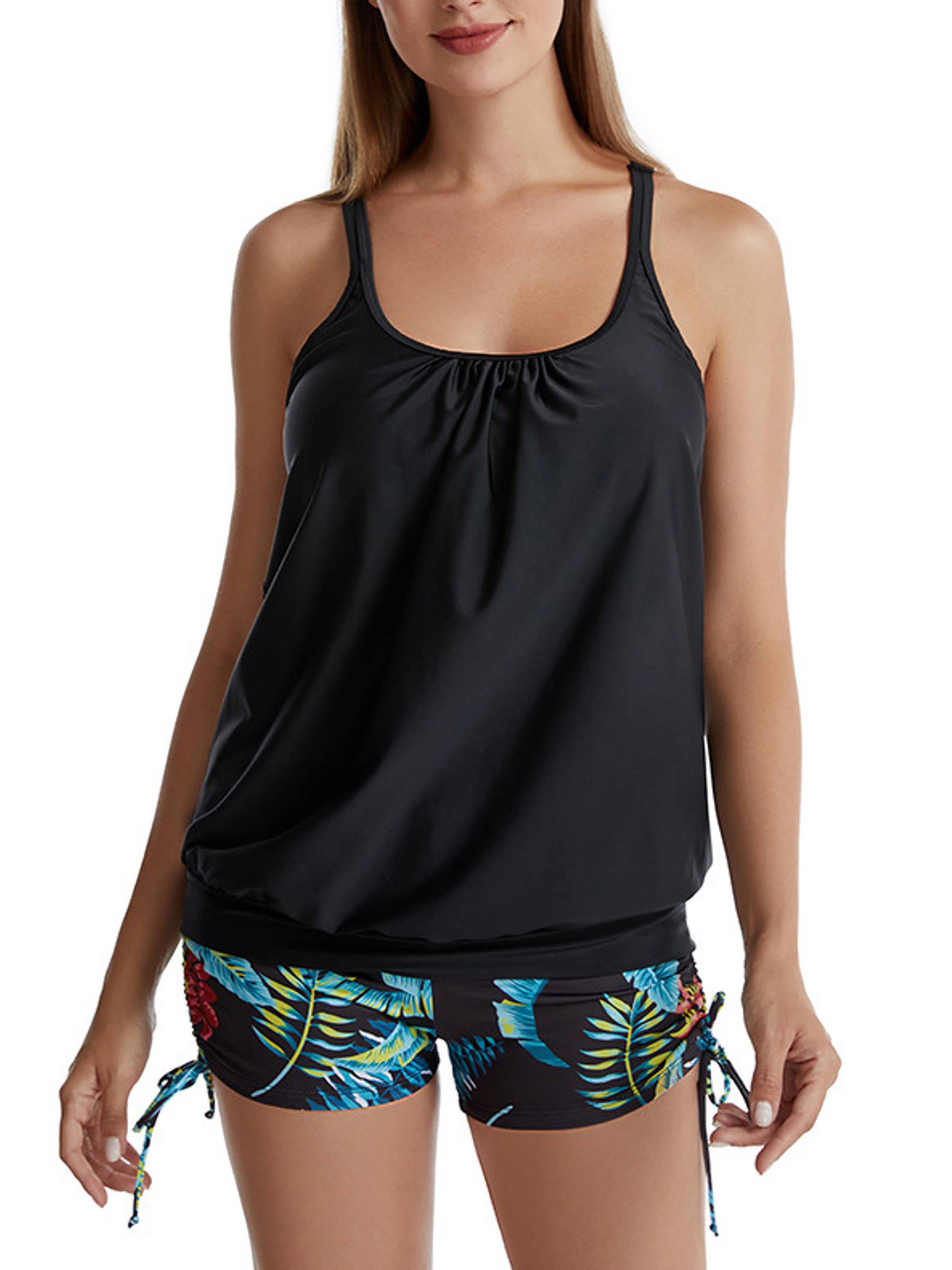 Tankini tiro alto sport Black Hojas 1