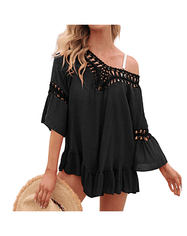 Salida de playa mujer Flare macramé Negro