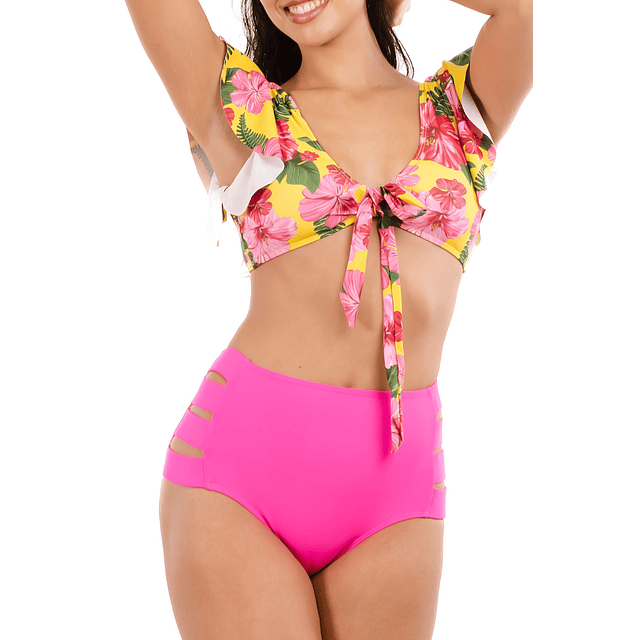 Bikini tiro alto Pink Cut Out
