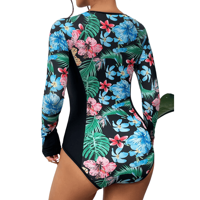 Traje de baño surfer mangas largas mujer Moon Floral