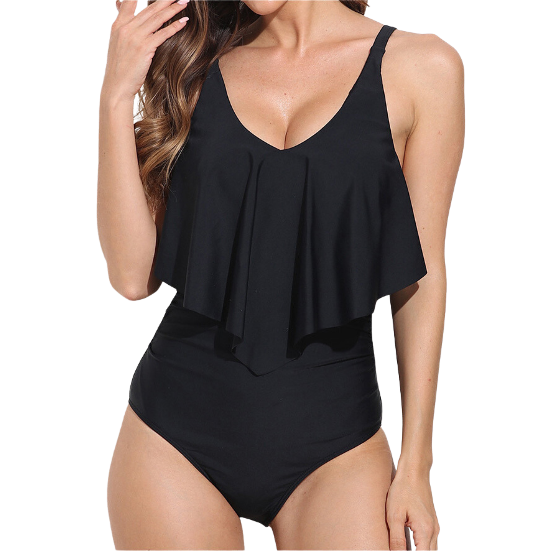 Traje de baño entero Negro top en punta 1