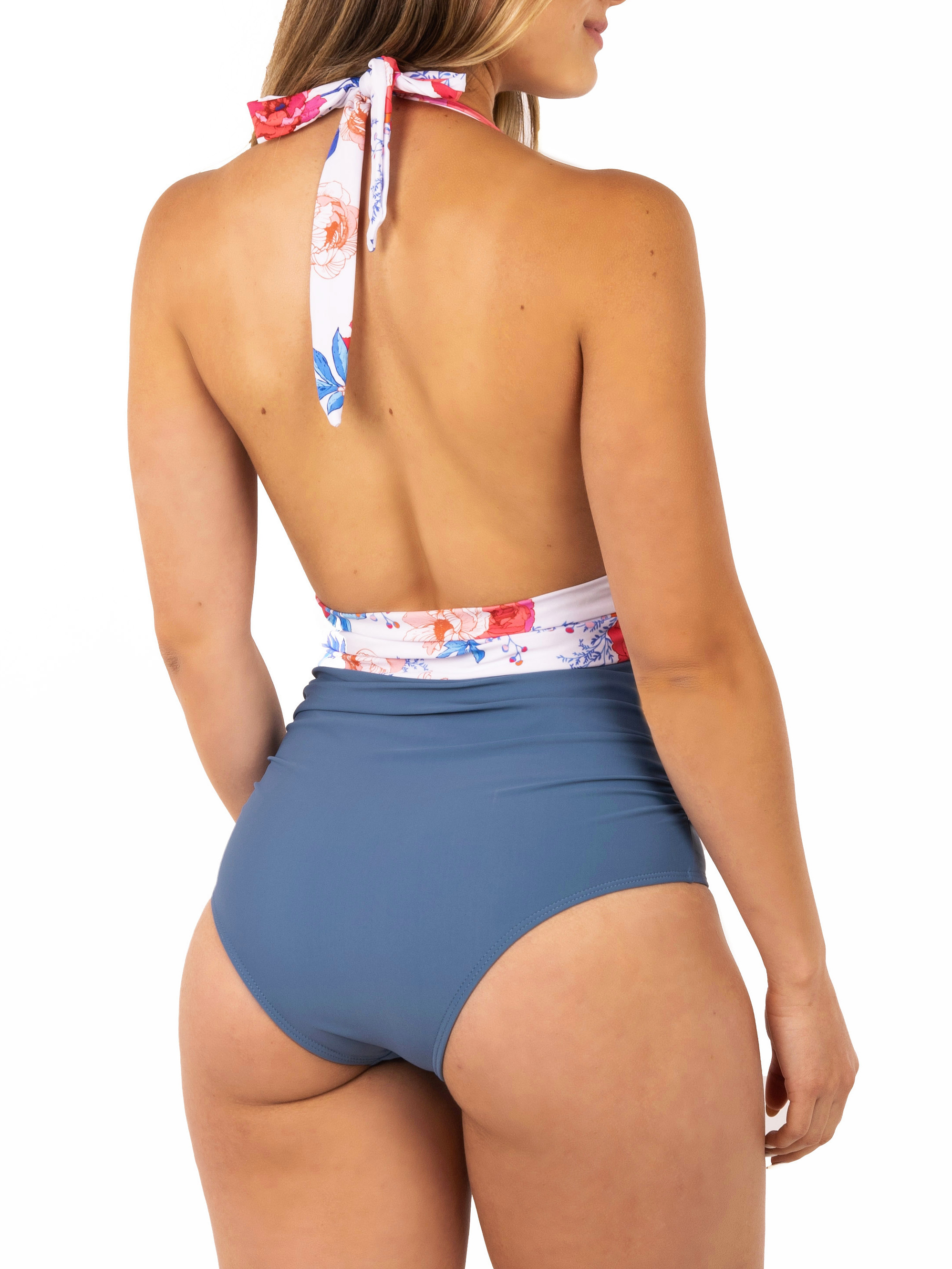 Traje de baño halter escote Floral 4