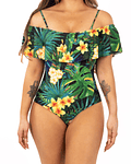 Traje de baño sin hombros Verde Floral Rio