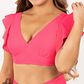 Top traje de baño Vuelos hombros escote V Rosa - Miniatura 1