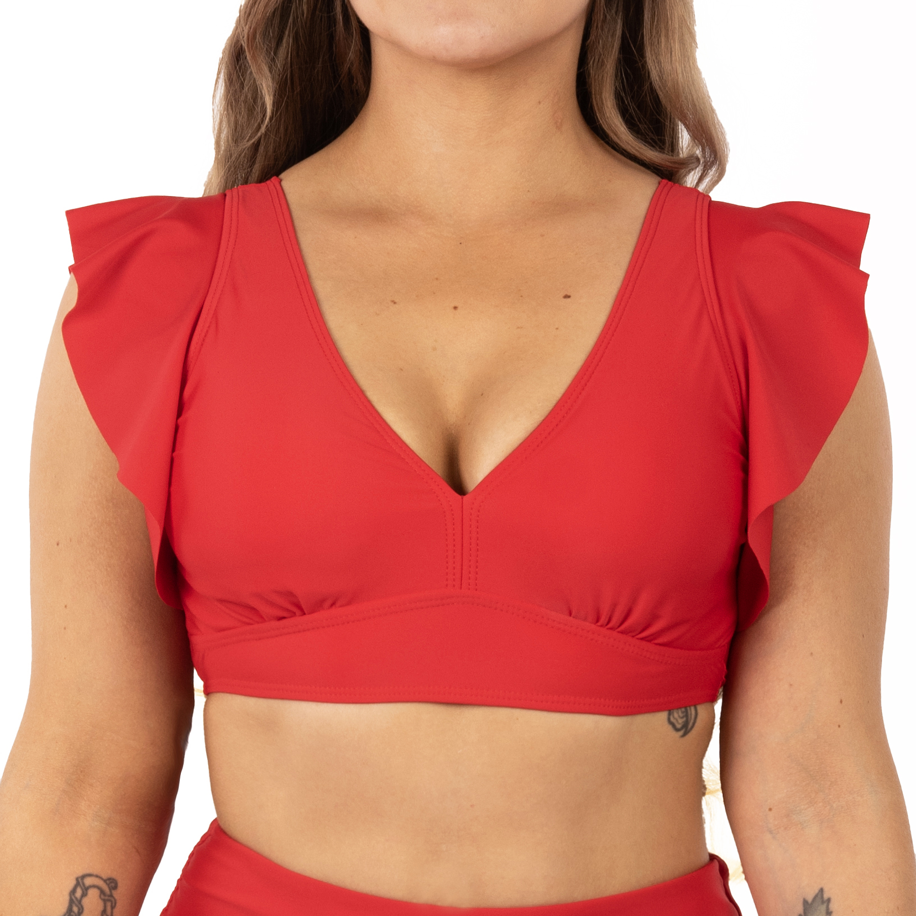 Top traje de baño Vuelos hombros escote V Rojo 2