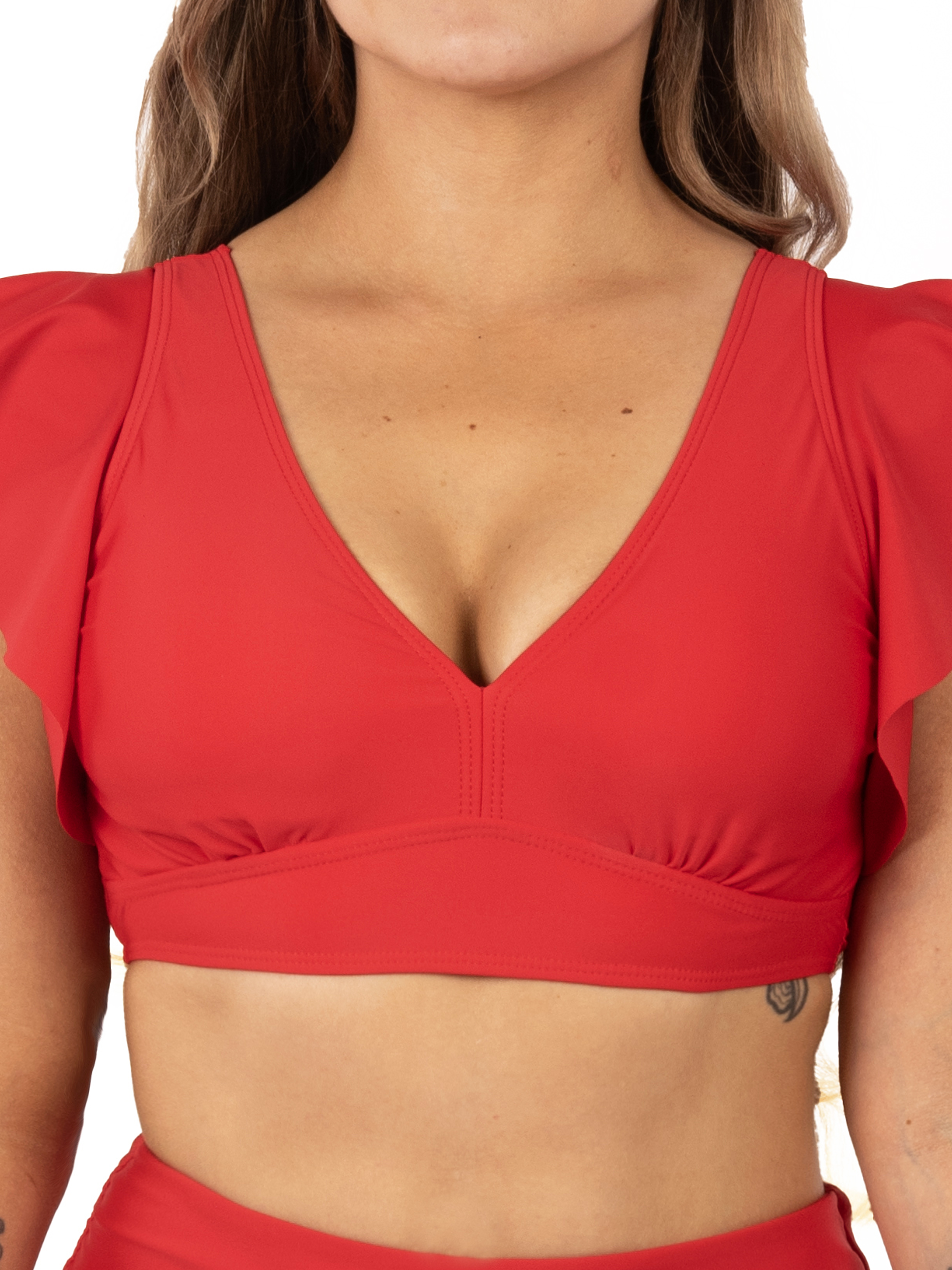 Top traje de baño Vuelos hombros escote V Rojo 2