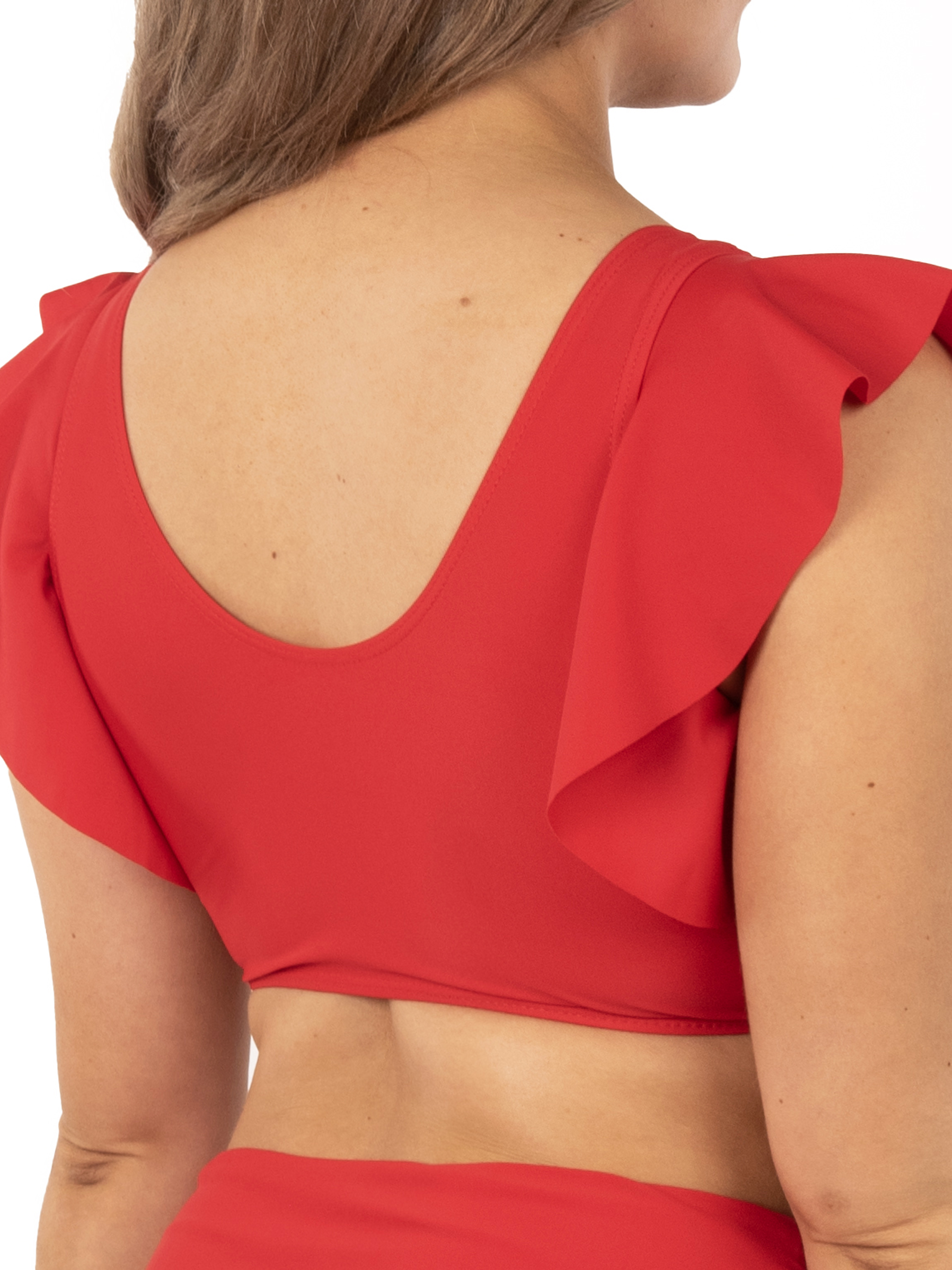 Top traje de baño Vuelos hombros escote V Rojo 3