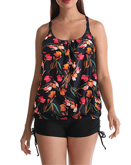 Tankini tiro alto sport Negro Floral