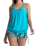 Tankini tiro alto sport turquesa hojas