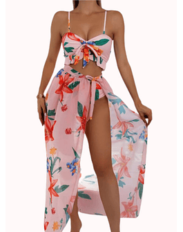 Bikini tiro alto caribe + pareo Pink