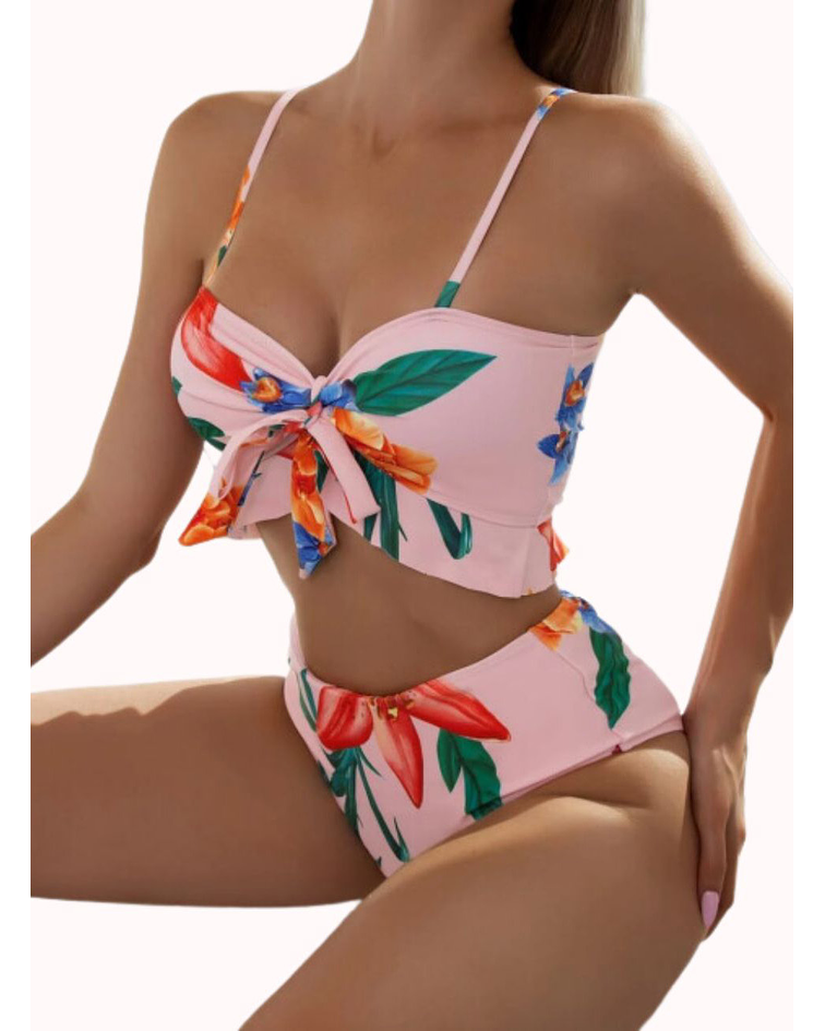 Bikini tiro alto caribe + pareo Pink