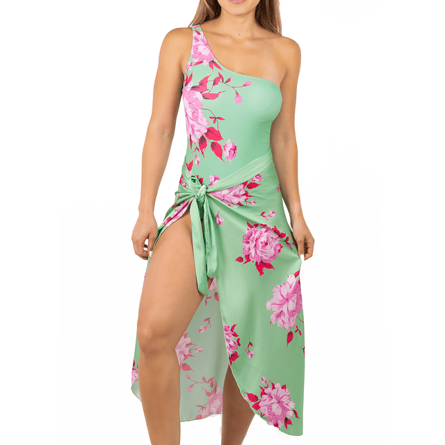 Traje de baño  Asimétrico Mint + Maxi pareo