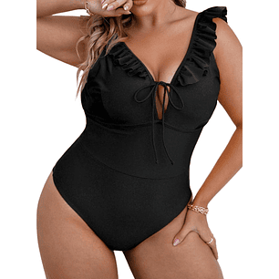 Traje de baño vuelos nudo Plus size Negro