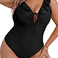 Traje de baño vuelos nudo Plus size Negro - Miniatura 1