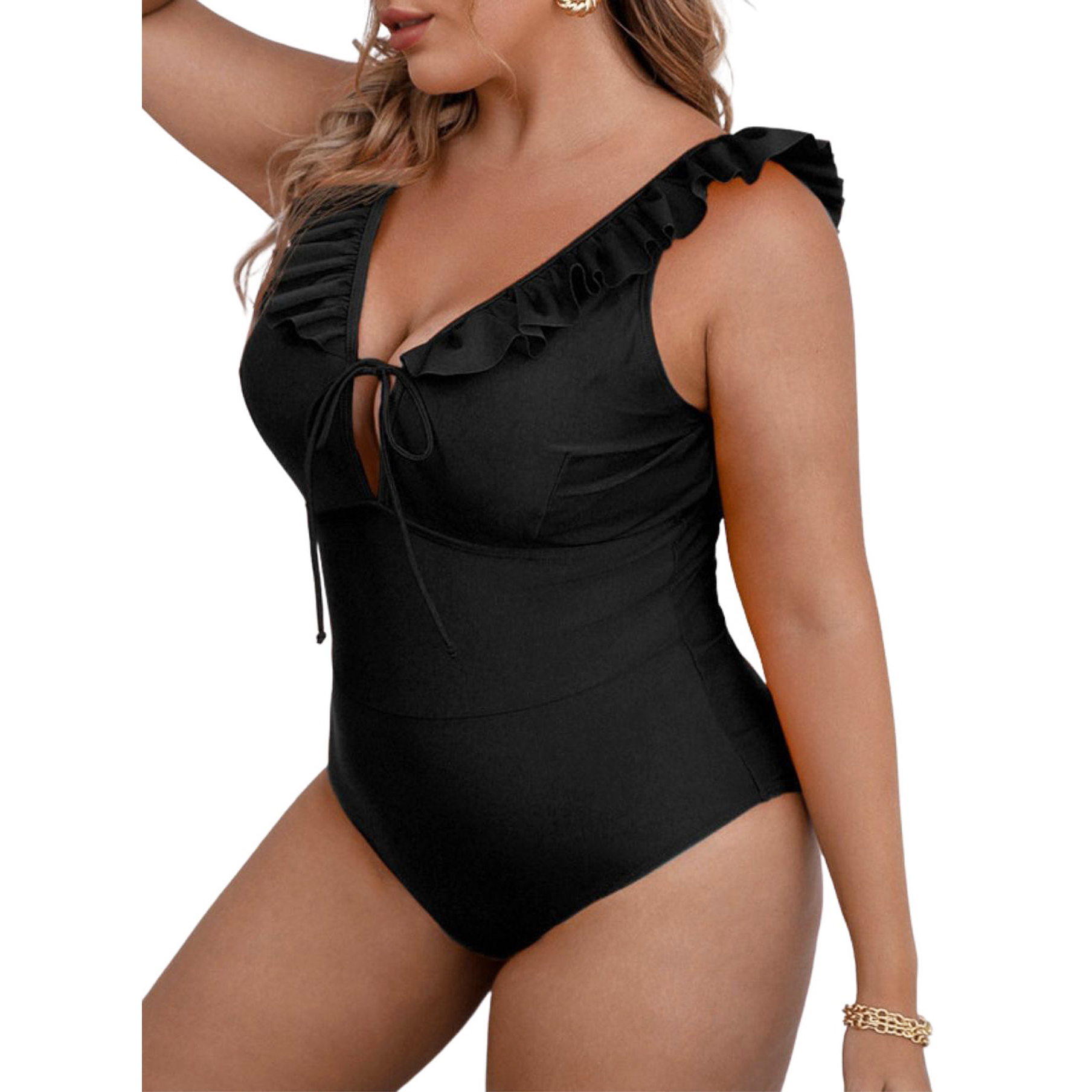 Traje de baño vuelos nudo Plus size Negro 2