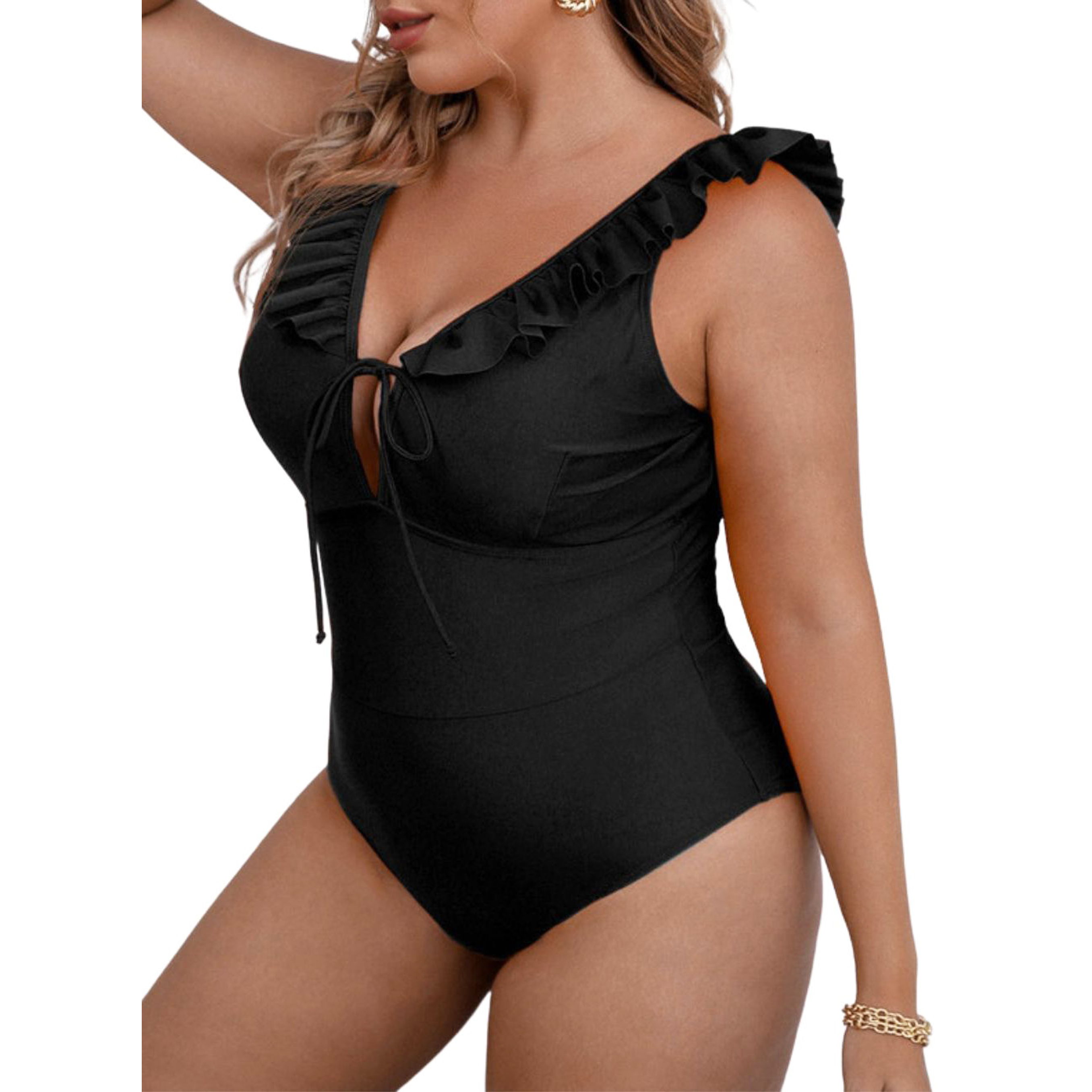 Traje de baño vuelos nudo Plus size Negro 2