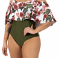 Traje de baño floral sin hombros Verde Olivo Lu - Miniatura 1