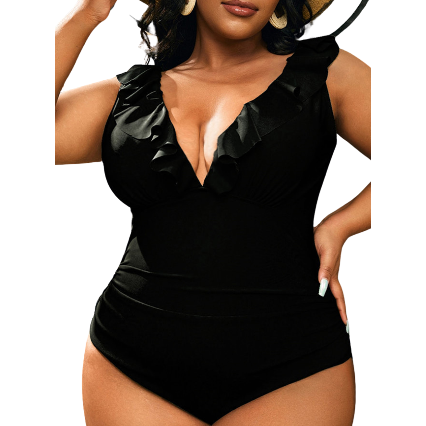 Traje de baño escote V vuelos plus size 3