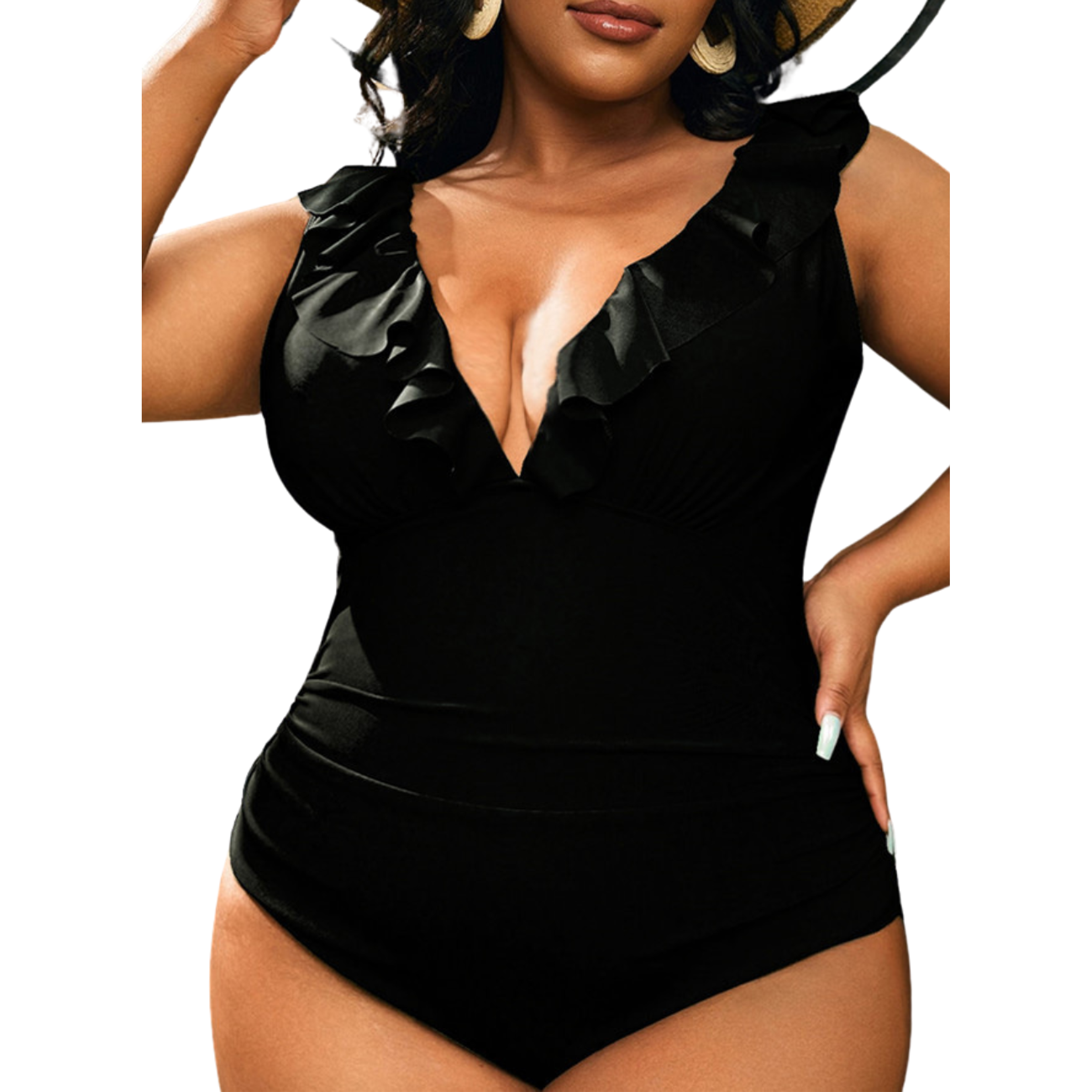 Traje de baño escote V vuelos plus size 3