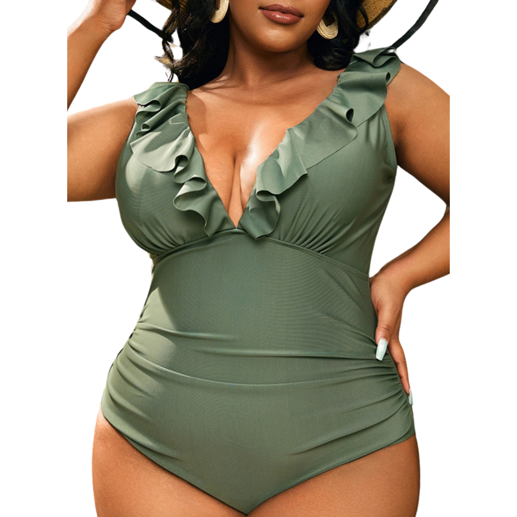 Traje de baño escote V vuelos plus size 4