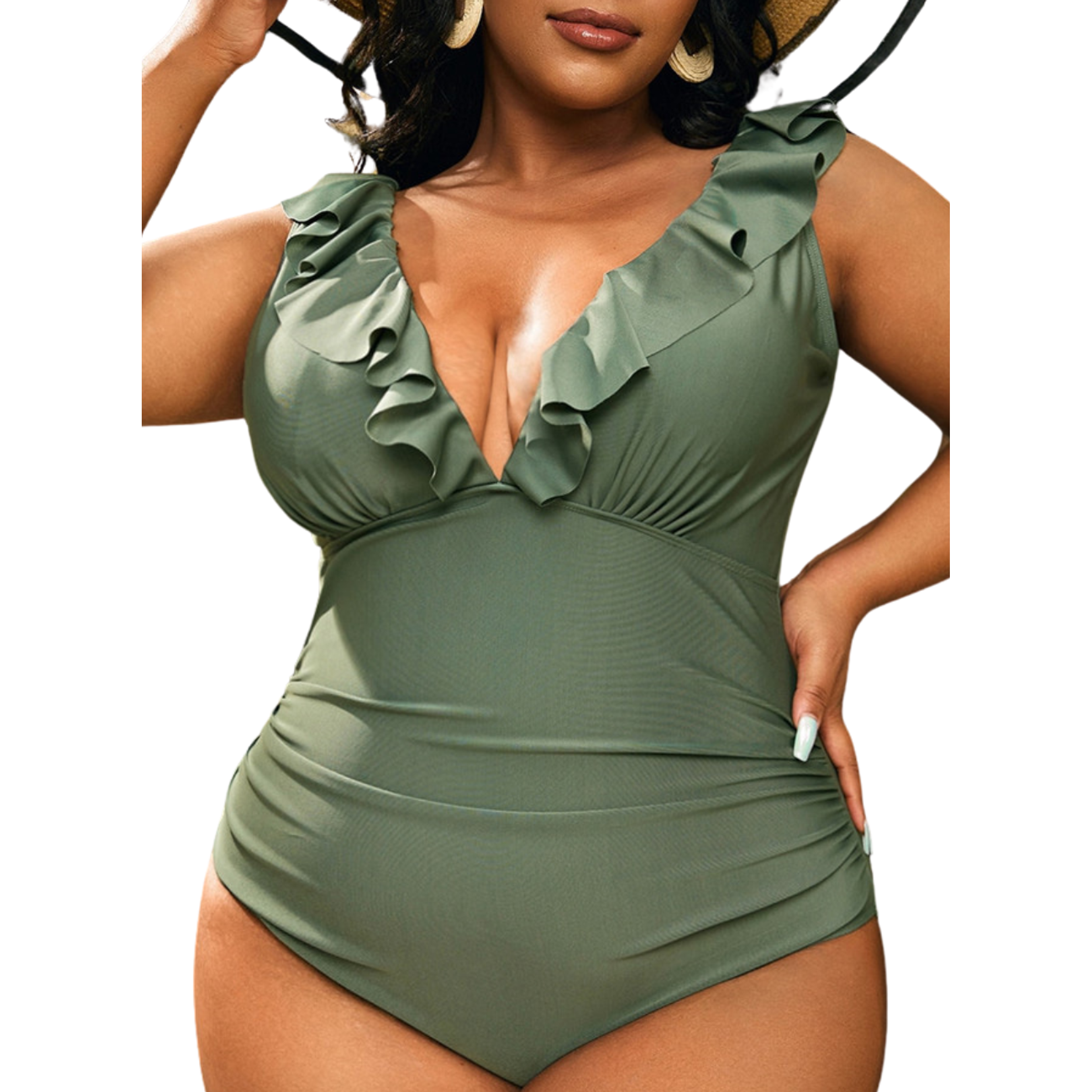 Traje de baño escote V vuelos plus size 4