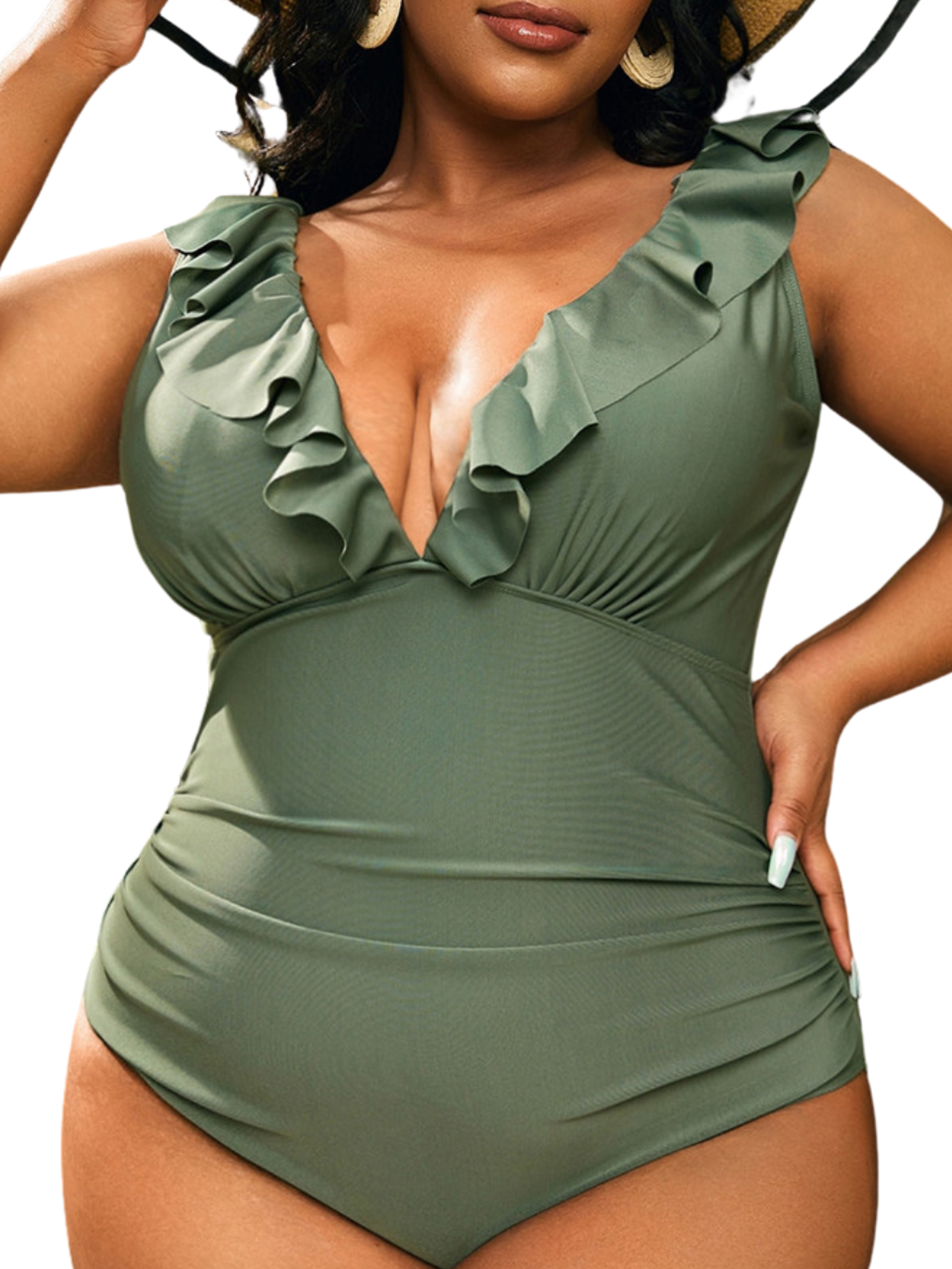 Traje de baño escote V vuelos plus size 4
