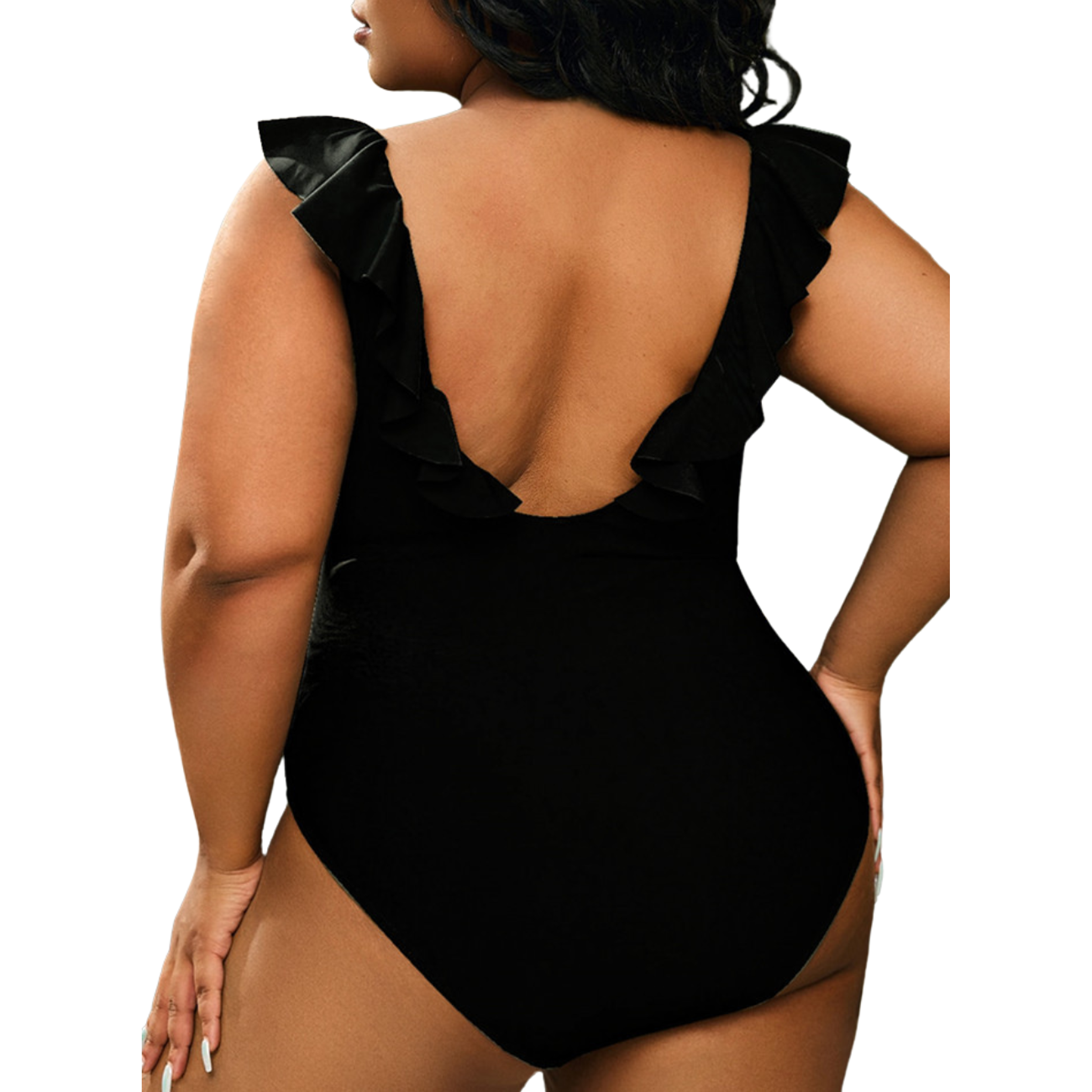 Traje de baño escote V vuelos plus size 5