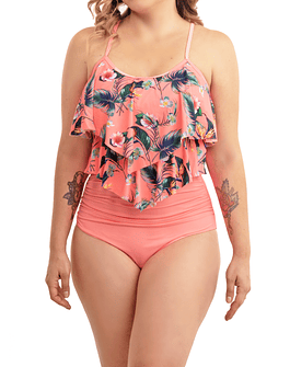 Bikini tiro alto top vuelos Maorí CORAL floral