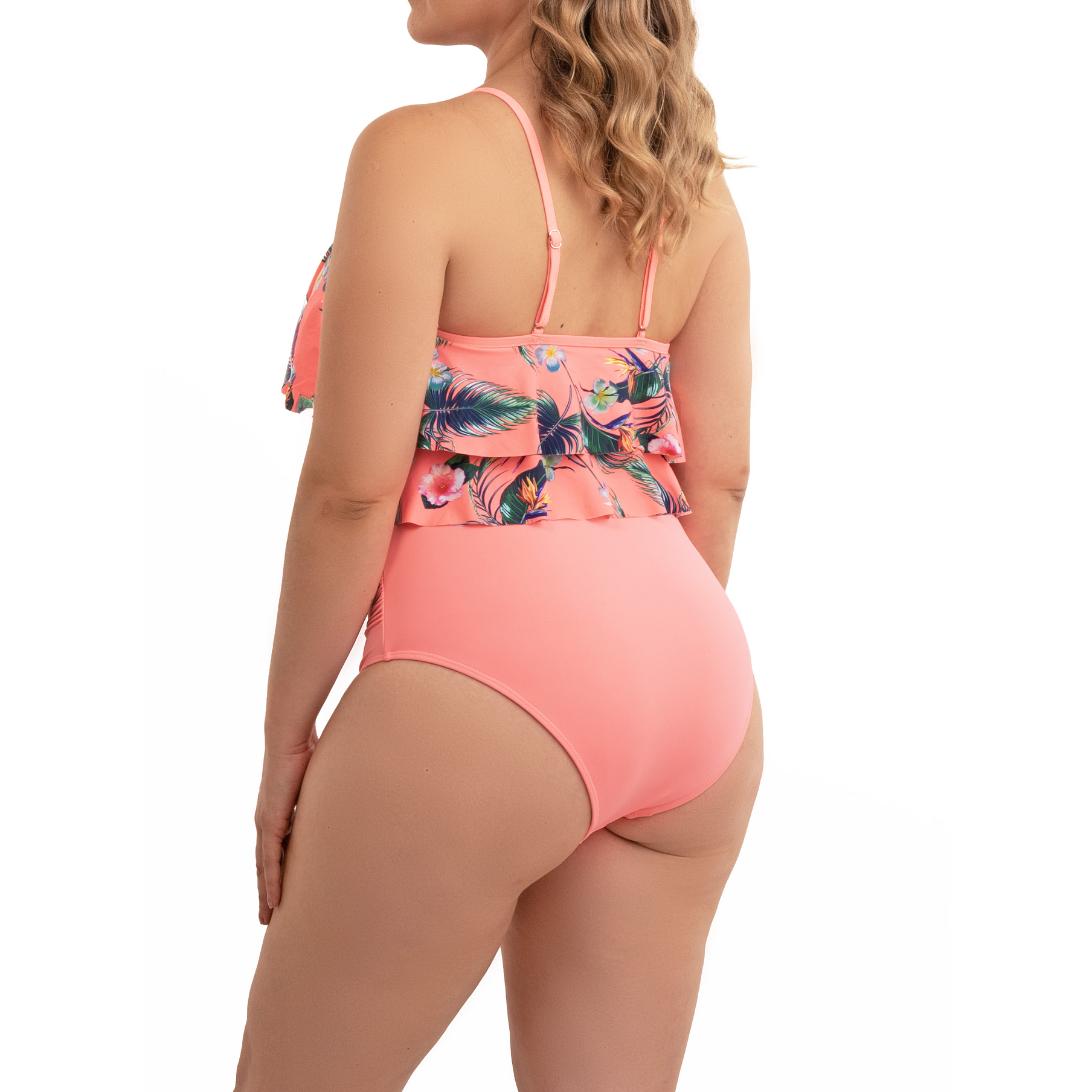 Bikini tiro alto top vuelos Maorí Coral floral 2