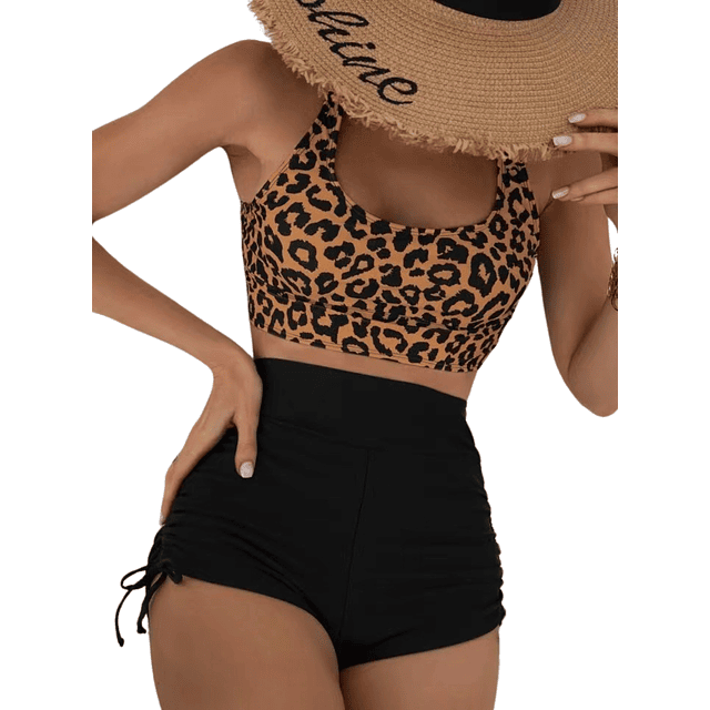 Bikini tiro alto short straps top animal print deportivo