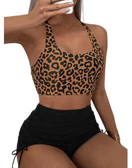 Bikini tiro alto short straps top animal print deportivo