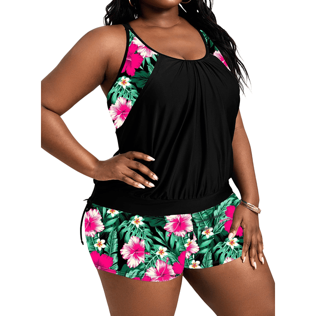 Tankini deportivo floral plus size