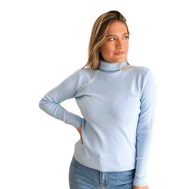 Sweater mujer cuello alto botones brillos