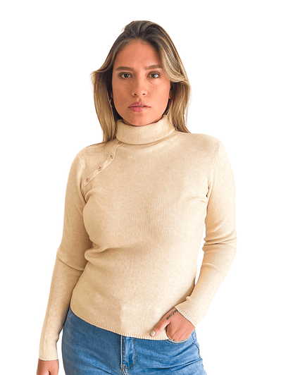Sweater mujer cuello alto botones brillos